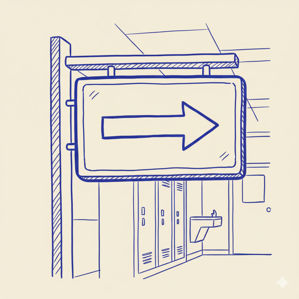 Hallway sign pointing toward the band room